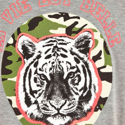 Girls grey tiger print t-shirt